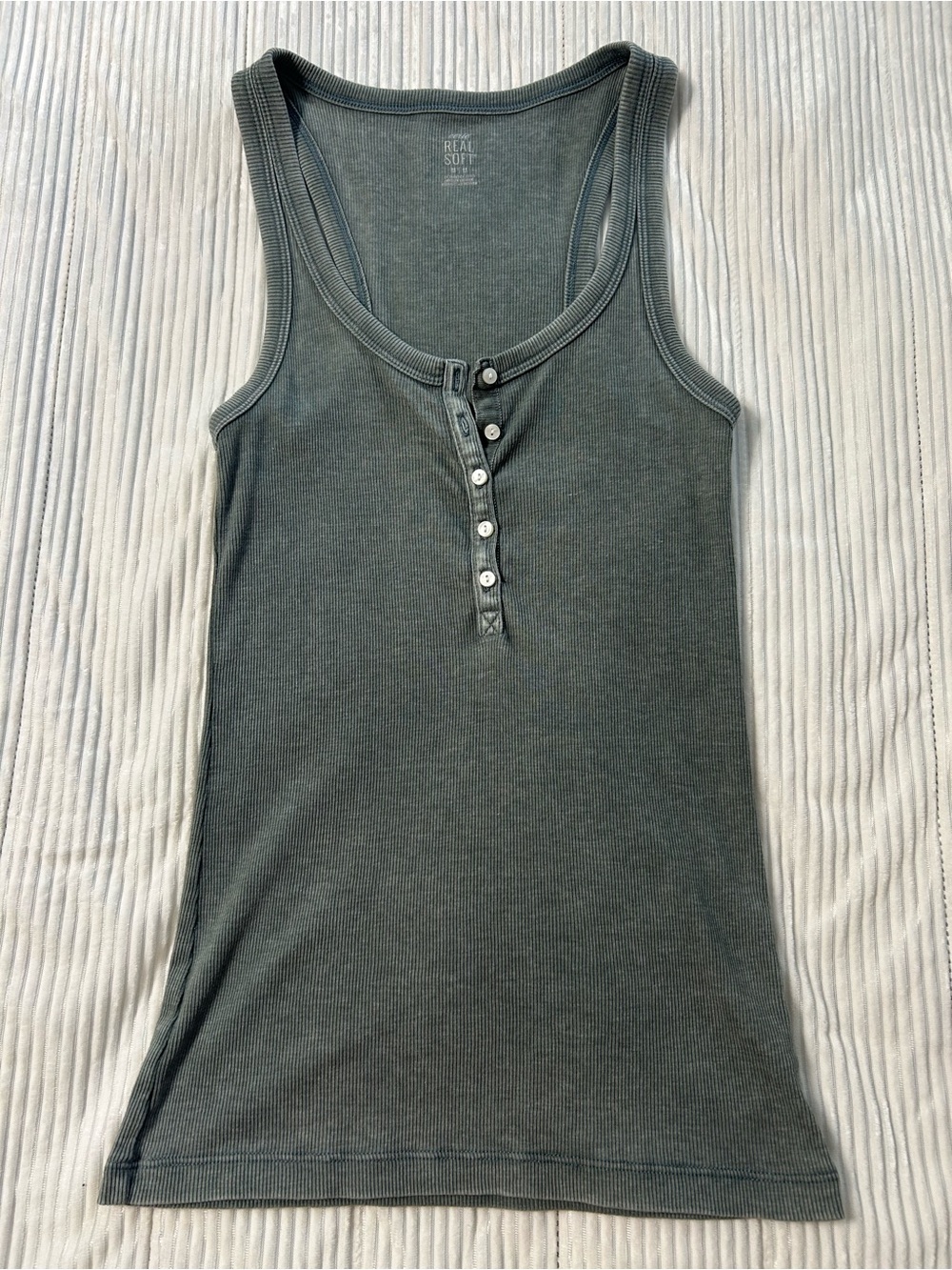 aerie Olive Ribbed Henley Tank